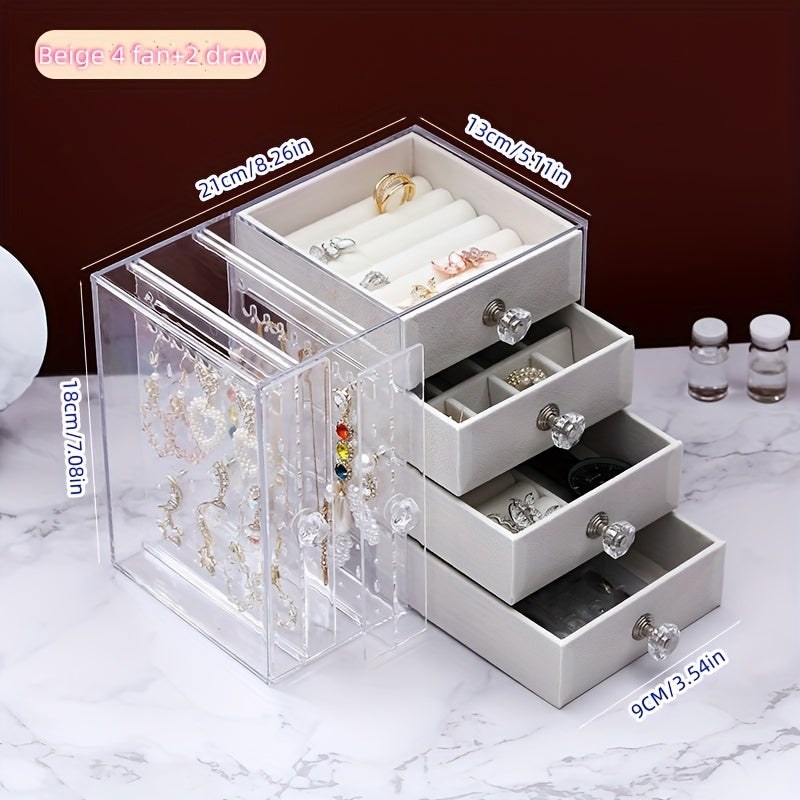 1pc Clear Drawer-Type Jewelry Storage Rack - Mildew Resistant, Dust-Proof, Multi-Functional Organizer - Transparent Desktop Display Box for Earrings, Necklaces, and Accessories - Space-Saving, Insert Mount Design for Home and Office Use