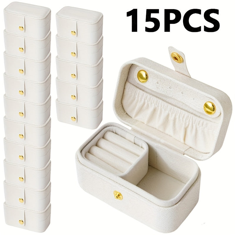 15pcs, 2-in-1 Mini Portable Jewelry Box with Detachable Ring Tray, Pearlescent Faux Leather Jewelry Organizer for Earrings, Necklaces, Rings, Hair Clips, Travel Jewelry Case, Decorative Jewelry Box, Gift for Her, Valentine's Day Gift, Mother's Day Gift,