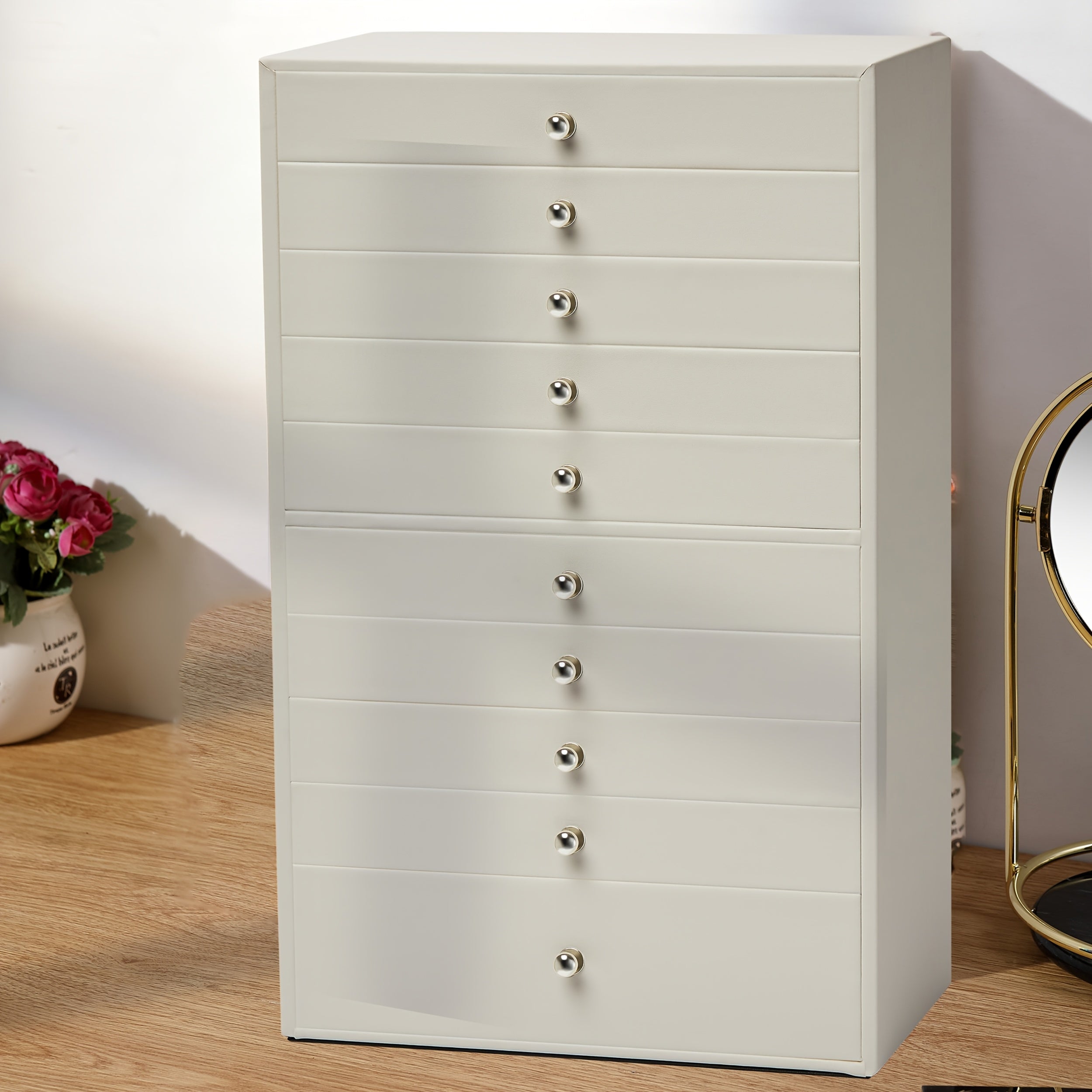 1pc Large Capacity Ten-Layer Velvet Jewelry Storage Cabinet with 10 Drawers - Stylish Rectangle Design, Tabletop Mounting, Multipurpose, Contemporary Style - Perfect Gift for Mothers Day, Valentines Day, Birthday, christmas gift, Jewelry Boxes