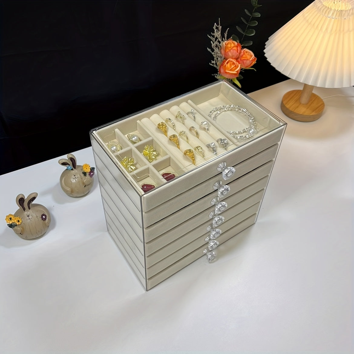 7-Tier Upgraded Large Capacity Velvet Jewelry Box - Luxurious Stackable Organizer with Drawers for Earrings, Rings, Necklaces, Bracelets, and Pendants - Perfect for Desktop Display, Multi-Purpose Use, Ideal for Christmas, Halloween, Easter, Hanukkah, and
