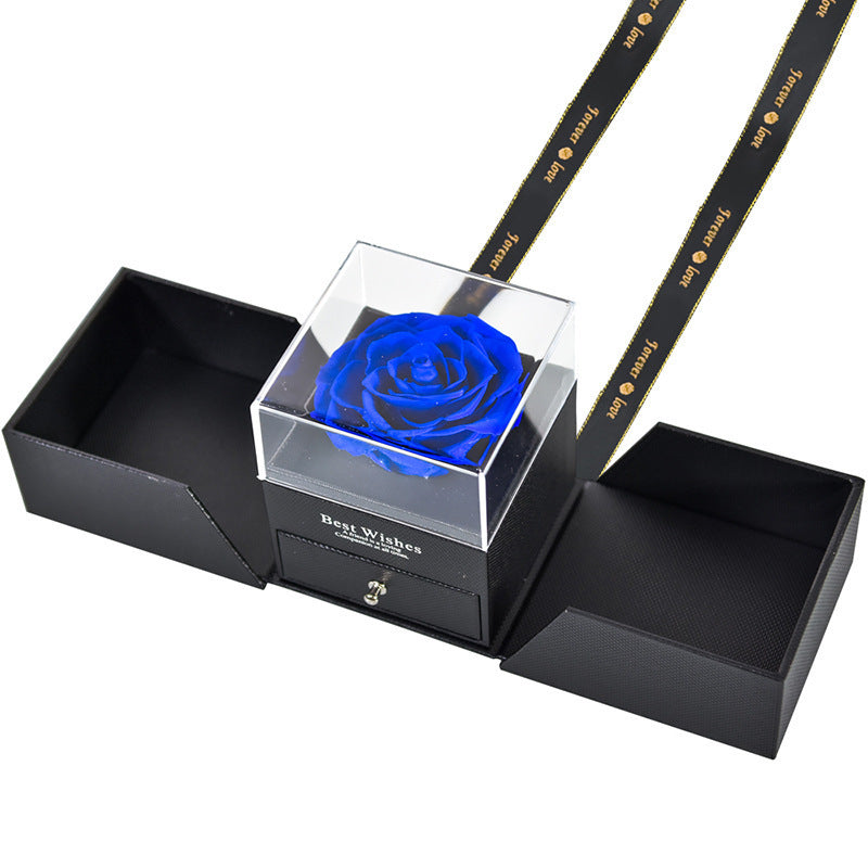 Handmade Bohemian-Style Acrylic Jewelry Gift Box with Immortal Red Rose - Double-Door Storage for Necklaces & Rings, Drawer Organizer, Black Fabric-Lined Interior & Ribbon Bow - Valentine's Day, Anniversary, Mother's Day Gift for Women, Moms, Girlfriends,