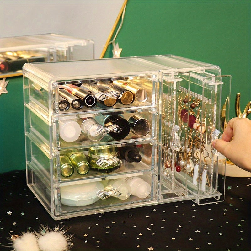 Sleek Transparent Jewelry & Cosmetic Organizer - Dustproof Desktop Storage for Earrings, Necklaces, and Accessories