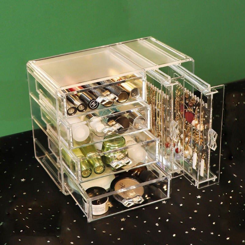 Sleek Transparent Jewelry & Cosmetic Organizer - Dustproof Desktop Storage for Earrings, Necklaces, and Accessories