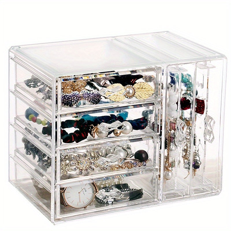 Sleek Transparent Jewelry & Cosmetic Organizer - Dustproof Desktop Storage for Earrings, Necklaces, and Accessories
