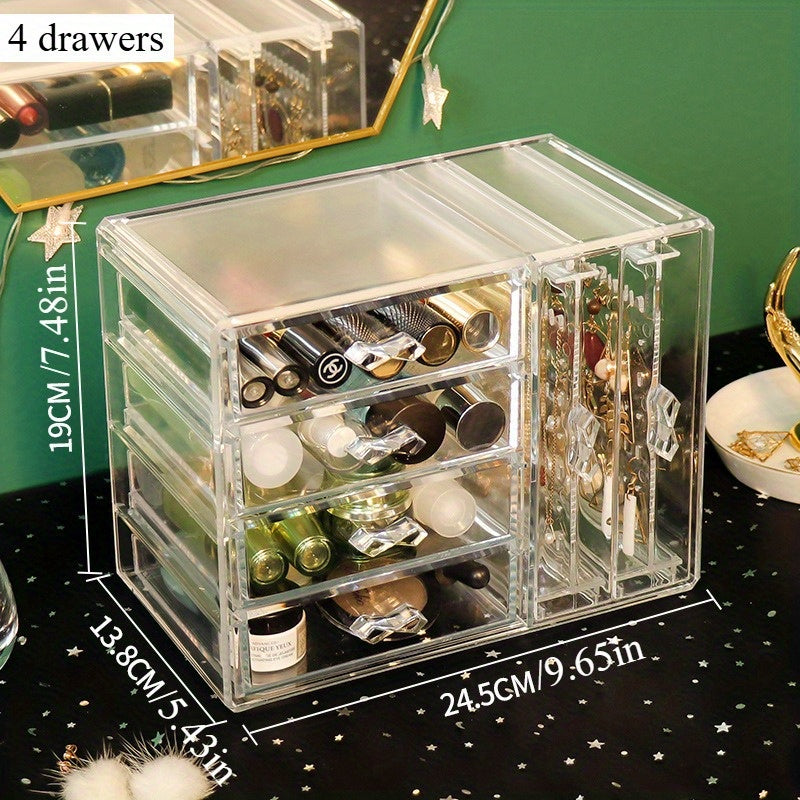 Sleek Transparent Jewelry & Cosmetic Organizer - Dustproof Desktop Storage for Earrings, Necklaces, and Accessories