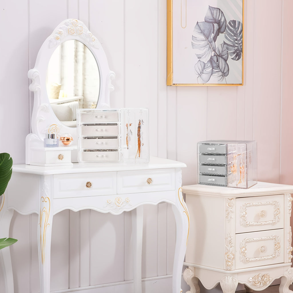 DIY Home and Kitchen Supplies Storage, Jewelry Box Storage, Acrylic Jewelry Storage Cabinet, Transparent Earring Holder, Jewelry Hanging Box with 4 Velvet Drawers, Earring, Ring, Necklace, Bracelet Display Box, Women'S Gift, Transparent Jewelry Storage