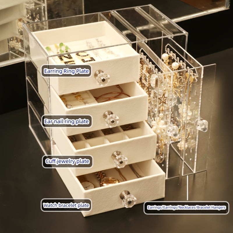 1pc Clear Drawer-Type Jewelry Storage Rack - Mildew Resistant, Dust-Proof, Multi-Functional Organizer - Transparent Desktop Display Box for Earrings, Necklaces, and Accessories - Space-Saving, Insert Mount Design for Home and Office Use