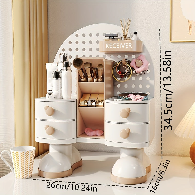 1pc creative jewelry and cosmetics storage box with drawer storage artifact, multi-functional office desktop storage box, suitable for beauty and Light Beige care products, jewelry, office supplies, Jewelry Boxes