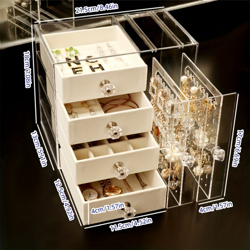 1pc Clear Drawer-Type Jewelry Storage Rack - Mildew Resistant, Dust-Proof, Multi-Functional Organizer - Transparent Desktop Display Box for Earrings, Necklaces, and Accessories - Space-Saving, Insert Mount Design for Home and Office Use