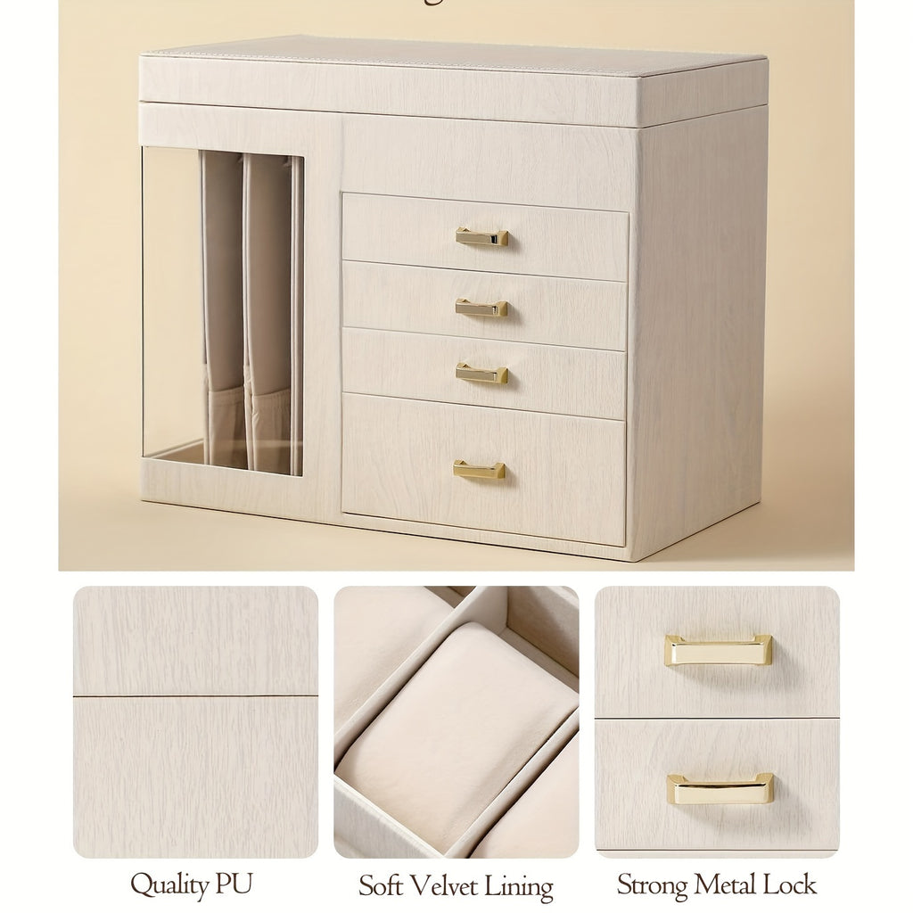 A Large 5-Layer Jewelry Organizer for Women with a Transparent Window - a Storage Box for Necklaces And Jewelry, Featuring 4 Drawers | The Perfect Gift for Thanksgiving, Halloween, Valentine'S Day, Or Christmas for Your Wife Or Girlfriend, Jewelry Boxes