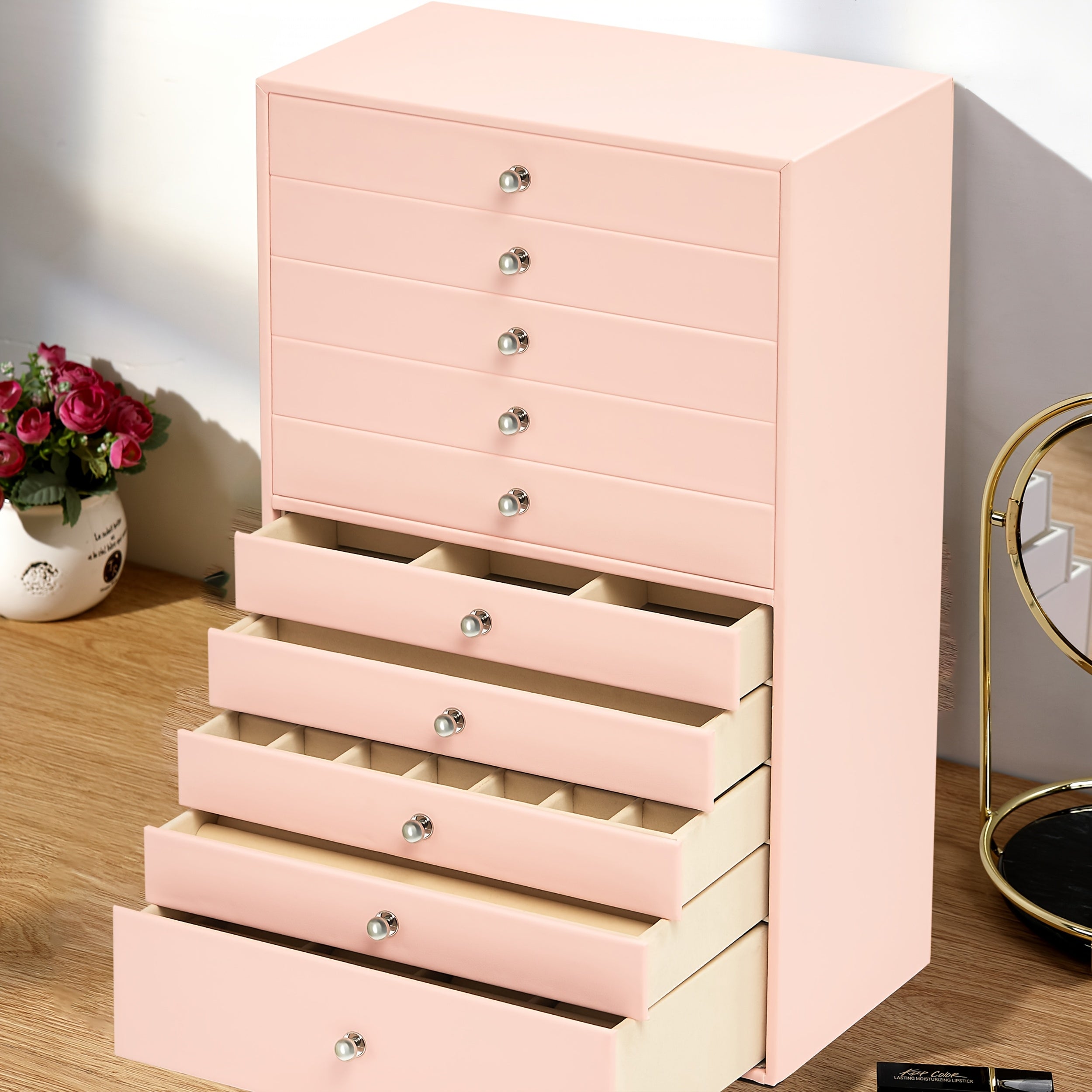 1pc Large Capacity Ten-Layer Velvet Jewelry Storage Cabinet with 10 Drawers - Stylish Rectangle Design, Tabletop Mounting, Multipurpose, Contemporary Style - Perfect Gift for Mothers Day, Valentines Day, Birthday, christmas gift, Jewelry Boxes