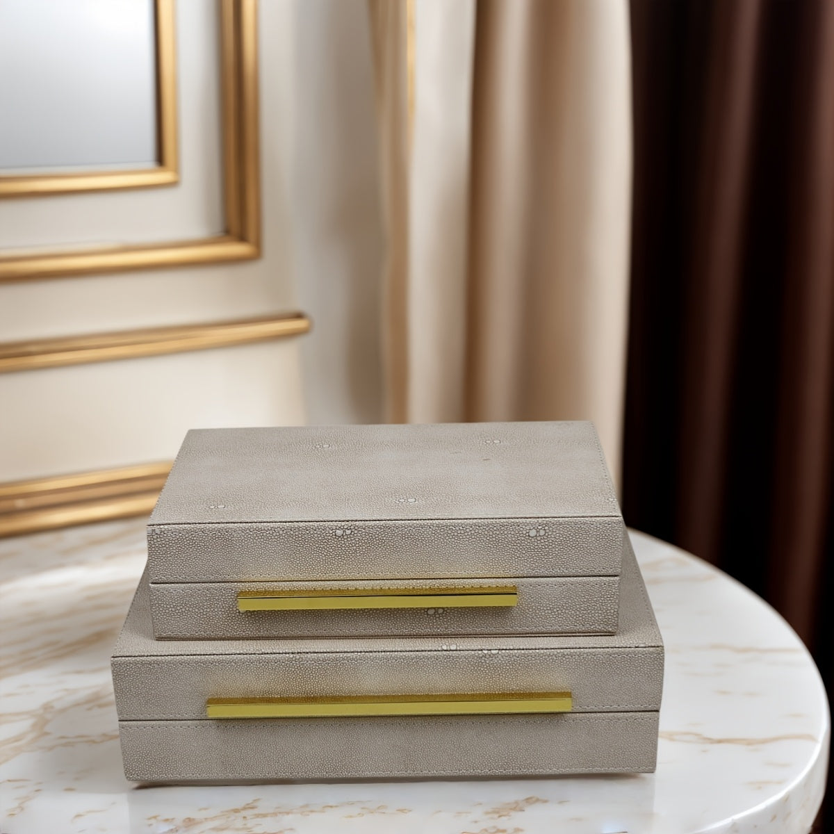 Vintage-Inspired Pearl & Fish Design Jewelry Box - Beige Faux Leather with Golden Handles, Alloy Frame, Textured Finish - Elegant Storage for Bracelets, Earrings, Necklaces & More - Perfect for Bedroom, Closet, or Gift, Jewelry Gift Box, Bedroom Decor,