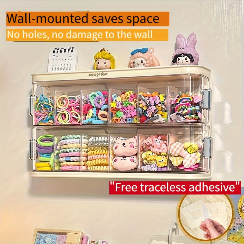 1 set/Wall-Mounted Hair Accessory Organizer with 12 Compartments - Large Capacity Plastic Storage Box for Clips, Ties, and Jewelry - Transparent Design for Easy Visibility, Space-Saving Bathroom or Bedroom Organizer, Underwear and Sock Storage,, Hanging