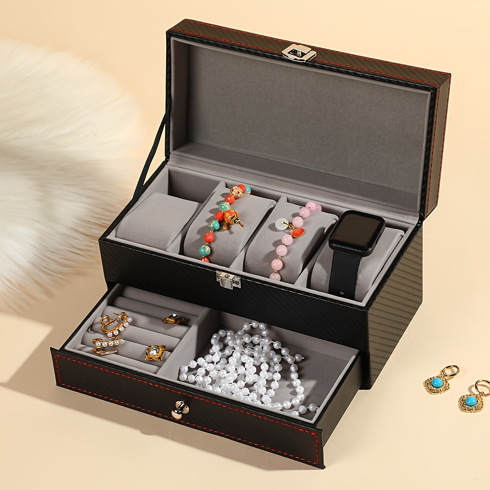 [Double-layer Jewelry Storage] 1pc Large Capacity Double-layer Watch & Jewelry Storage Box - For Rings, Earrings, Bracelets, Necklaces