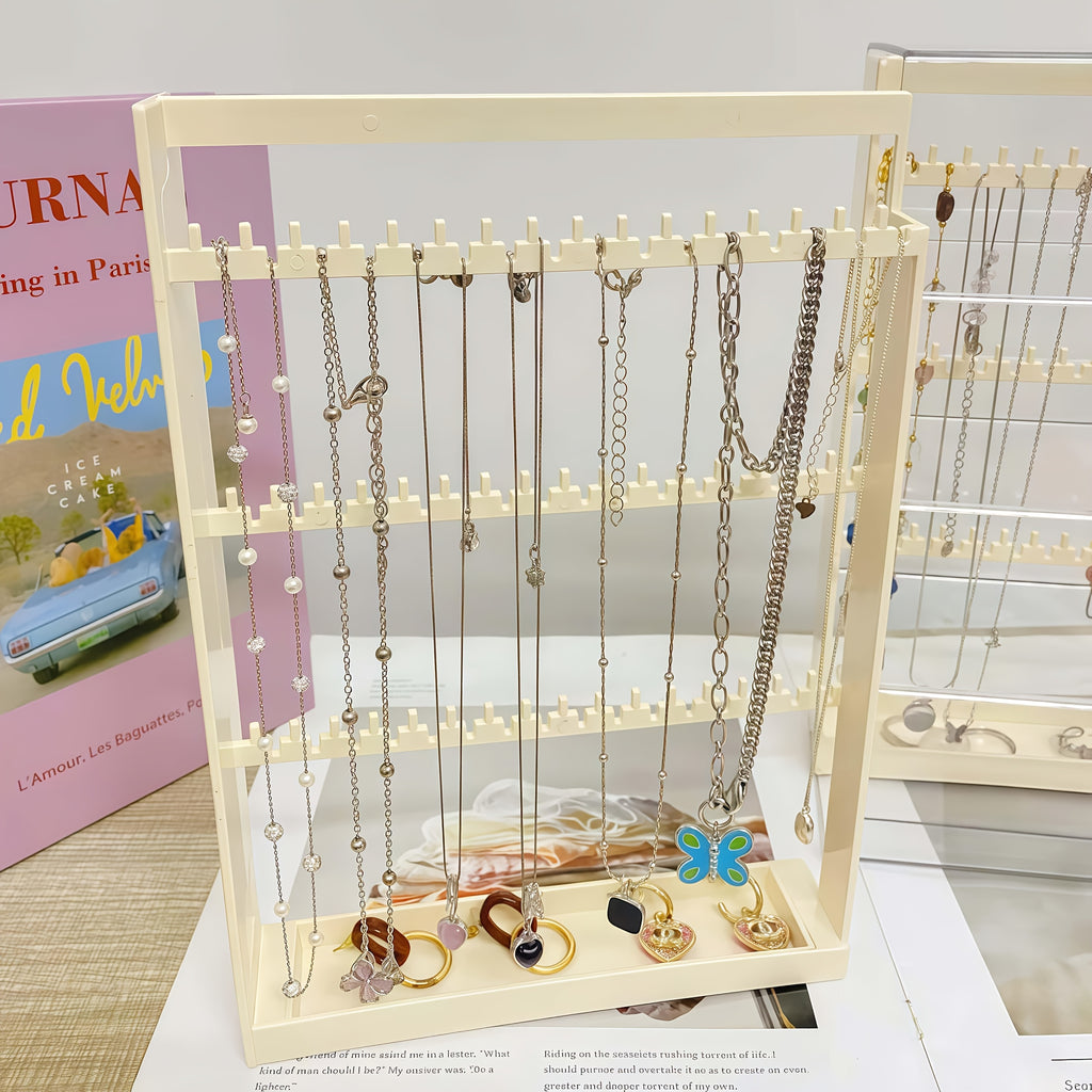 1pc Jewelry Storage Box with Pull-Out Display Shelves & Keychain Hooks - Durable Plastic Organizer for Bracelets, Necklaces, Earrings - Bedroom, Bathroom, Holiday Gifts, Back-to-School Supplies