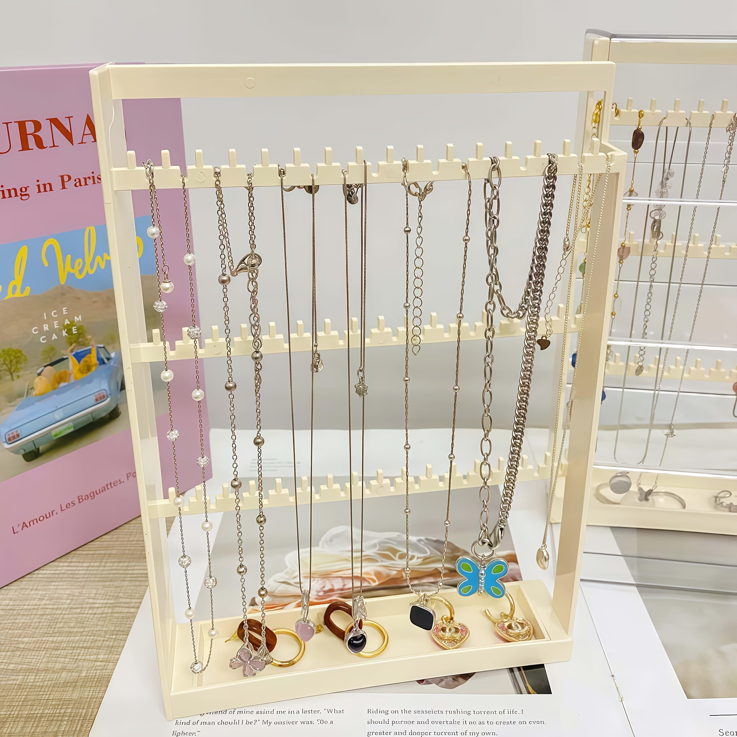 1pc Jewelry Storage Box with Pull-Out Display Shelves & Keychain Hooks - Durable Plastic Organizer for Bracelets, Necklaces, Earrings - Bedroom, Bathroom, Holiday Gifts, Back-to-School Supplies