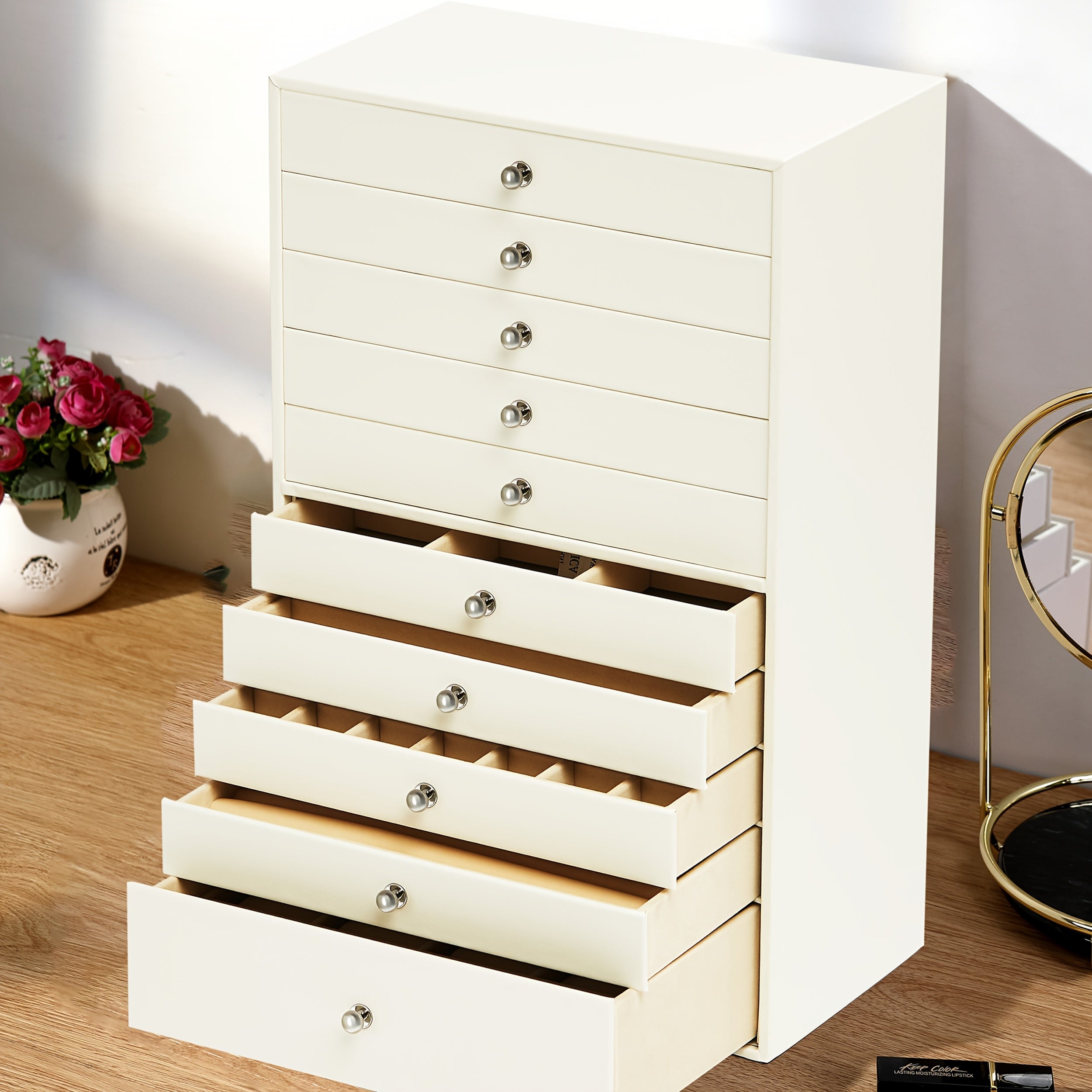 1pc Large Capacity Ten-Layer Velvet Jewelry Storage Cabinet with 10 Drawers - Stylish Rectangle Design, Tabletop Mounting, Multipurpose, Contemporary Style - Perfect Gift for Mothers Day, Valentines Day, Birthday, christmas gift, Jewelry Boxes