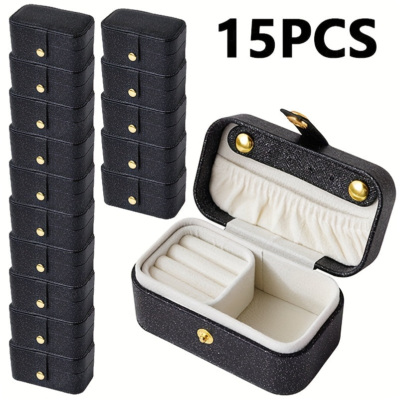 15pcs, 2-in-1 Mini Portable Jewelry Box with Detachable Ring Tray, Pearlescent Faux Leather Jewelry Organizer for Earrings, Necklaces, Rings, Hair Clips, Travel Jewelry Case, Decorative Jewelry Box, Gift for Her, Valentine's Day Gift, Mother's Day Gift,
