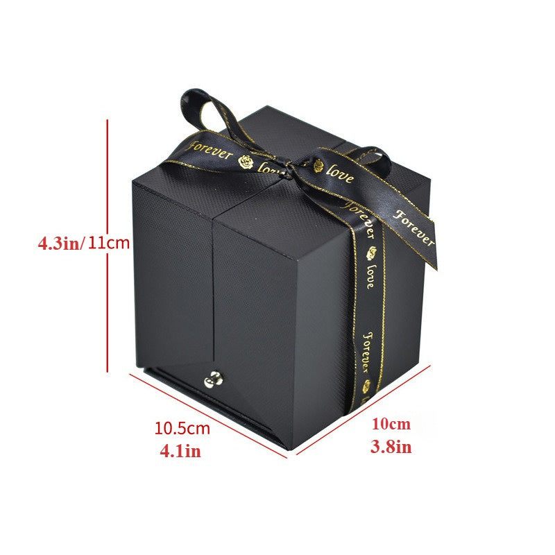 Handmade Bohemian-Style Acrylic Jewelry Gift Box with Immortal Red Rose - Double-Door Storage for Necklaces & Rings, Drawer Organizer, Black Fabric-Lined Interior & Ribbon Bow - Valentine's Day, Anniversary, Mother's Day Gift for Women, Moms, Girlfriends,