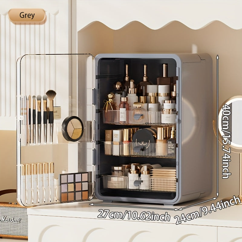 Contemporary Multi-Purpose Desktop Storage Cabinet with Built-In Drawers & Categorized Compartments - Large Capacity Organizer for Jewelry, Cosmetics, Makeup Brushes, Lipsticks, Bottles - Durable Plastic with Magnetic Closure - Perfect Gift for