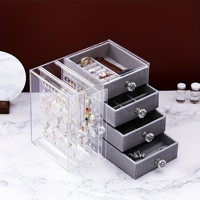 1pc Clear Drawer-Type Jewelry Storage Rack - Mildew Resistant, Dust-Proof, Multi-Functional Organizer - Transparent Desktop Display Box for Earrings, Necklaces, and Accessories - Space-Saving, Insert Mount Design for Home and Office Use