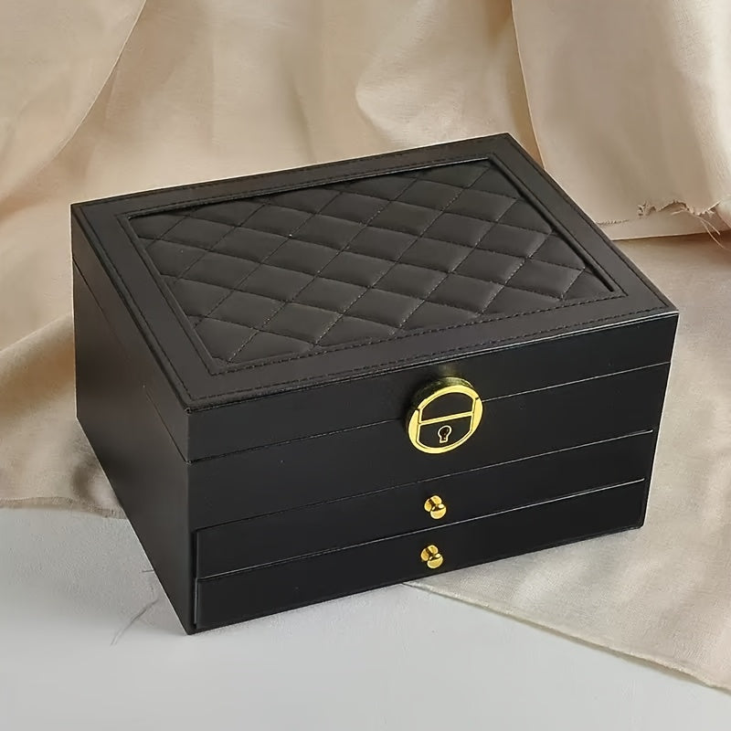 1pc Large Jewelry Organizer Box with Triple-Layer Drawers - Elegant White & Interior Compartments, Soft-Lining, Stable Base - for Necklace, Bracelet, Earring, Ring, Pendant - Jewelry Storage Case for Home or - Valentine's Gift Idea, Jewelry Box,