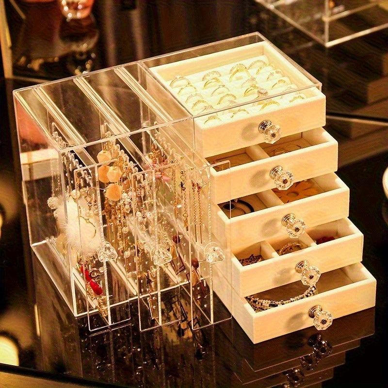 [Elegant Jewelry Organizer] Elegant Premium Clear Multi-Function Jewelry Organizer | Designed for Earrings, Studs & Necklaces with Customizable Dividers - Must-Have Stylish Home Decor to Showcase Your Treasures, Jewelry Towers