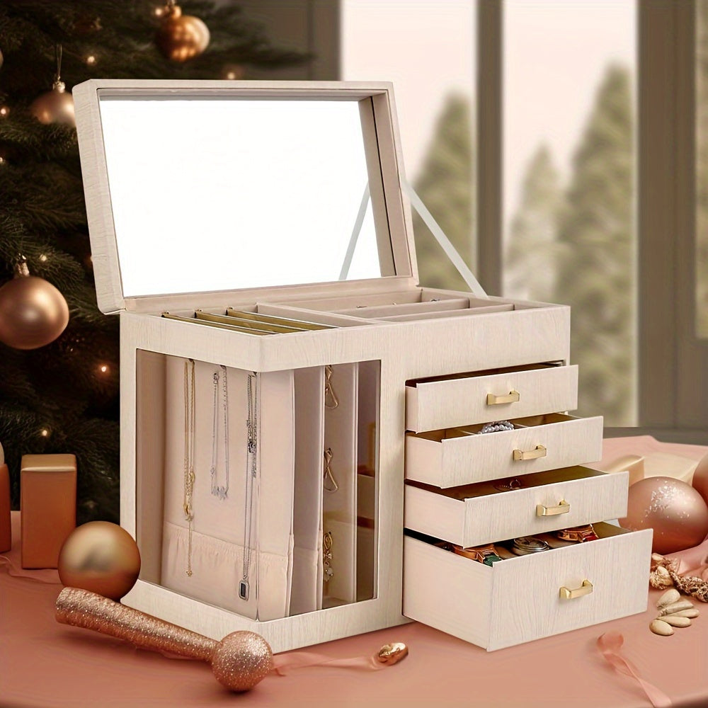 A Large 5-Layer Jewelry Organizer for Women with a Transparent Window - a Storage Box for Necklaces And Jewelry, Featuring 4 Drawers | The Perfect Gift for Thanksgiving, Halloween, Valentine'S Day, Or Christmas for Your Wife Or Girlfriend, Jewelry Boxes