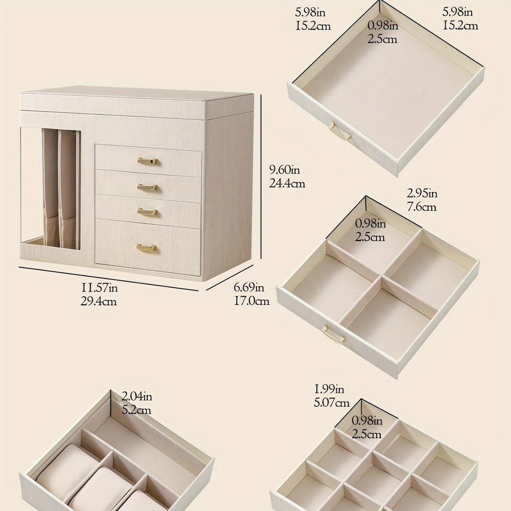 A Large 5-Layer Jewelry Organizer for Women with a Transparent Window - a Storage Box for Necklaces And Jewelry, Featuring 4 Drawers | The Perfect Gift for Thanksgiving, Halloween, Valentine'S Day, Or Christmas for Your Wife Or Girlfriend, Jewelry Boxes