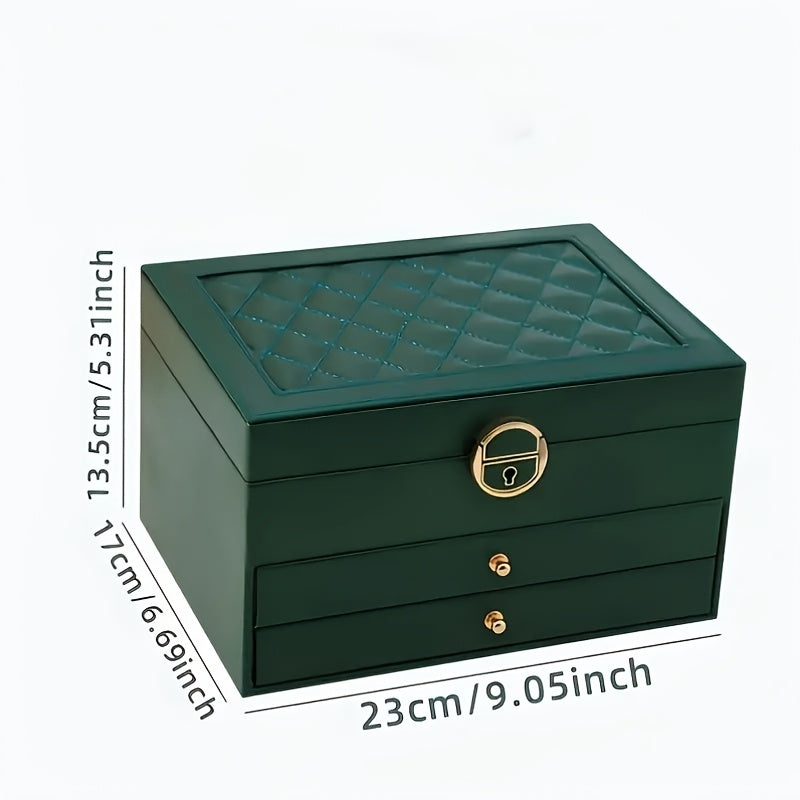 1pc Elegant Faux Leather Jewelry Box with Key Lock - Large Capacity Organizer for Earrings, Rings, Necklaces & Bracelets - Vintage Style Desktop Storage, Ideal Gift for Women, Mother'S Day Present, Jewelry Gift Box, Jewelry Boxes