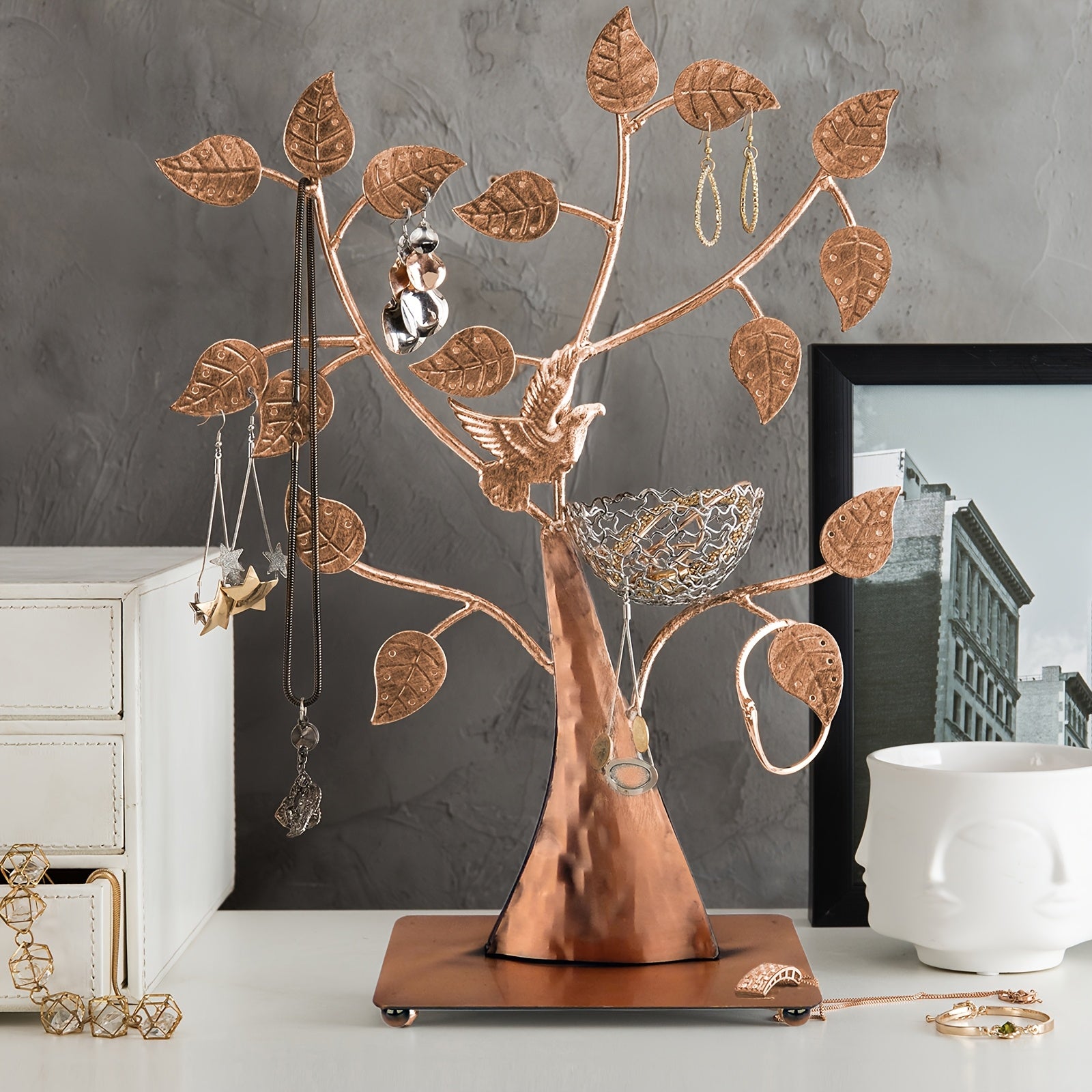 DIY Jewelry Tree Bird Nest Earrings Holder, Bracelets/Necklace Organizer Stand, Decorative Jewelry Display for Rings, Watches, and Accessories, Vintage Jewelry Stand, Elegant Jewelry Storage Solution, Bird Theme Jewelry Rack, Sturdy and Stable Jewelry