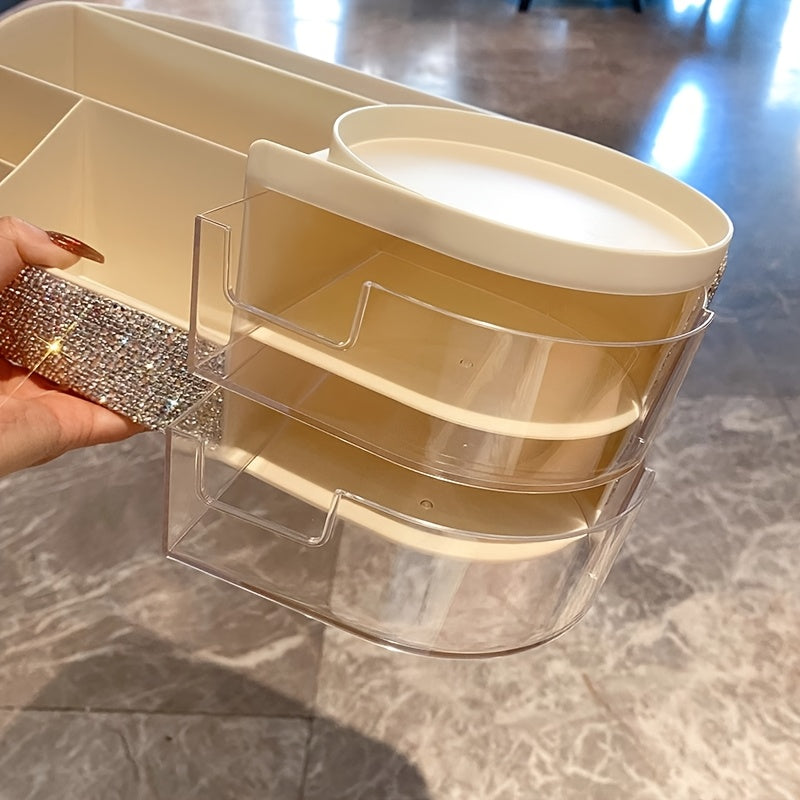 [Luxury Cosmetic Organizer] 1pc Luxury Multi-Compartment Cosmetic Organizer | Sparkling Rhinestone Design, Large Capacity Makeup Brush & Lipstick Holder, Creative Remote & Key Storage Box, Durable Plastic, Makeup Organizer, Jewelry Organizer