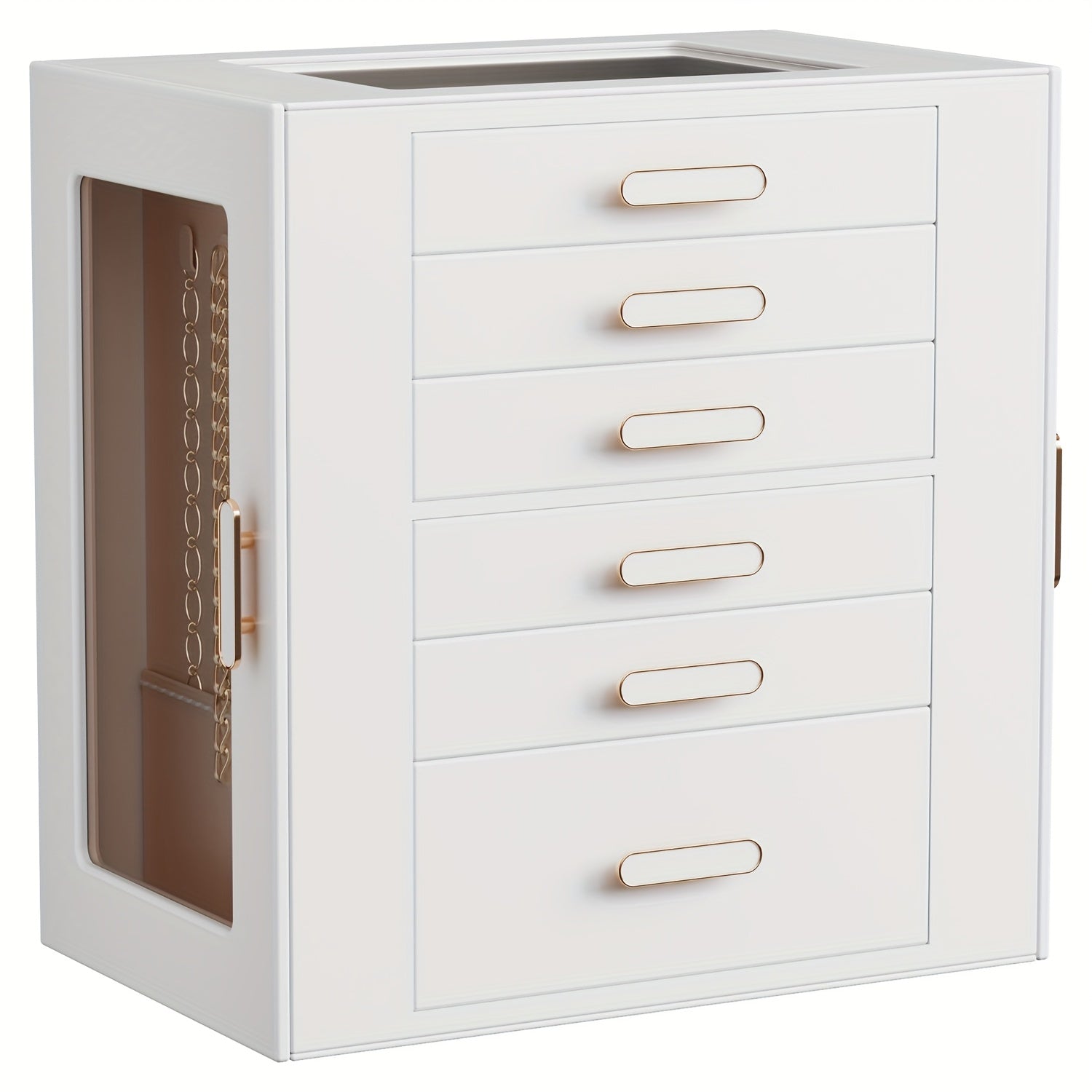 Boho Chic 6-Tier Multifunctional Faux Leather Jewelry Box with Clear Drawers & Open Shelves - Large Capacity Organizer for Earrings, Necklaces, Bracelets, Watches - Elegant Gift for Women & Girls (Christmas, Valentine'S Day, Birthdays, Graduation)