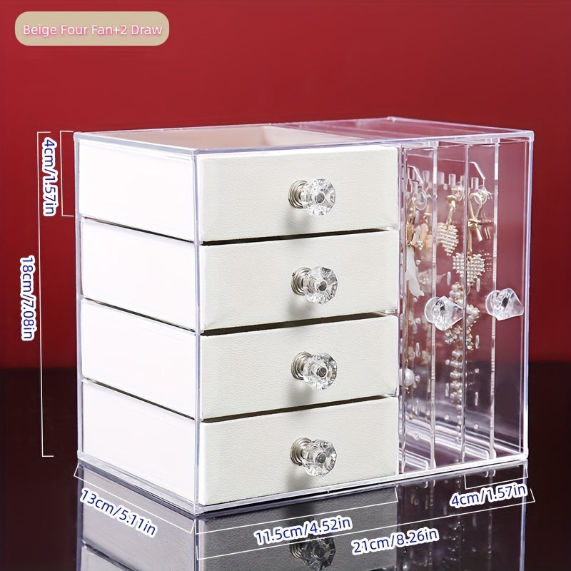 1pc Clear Drawer-Type Jewelry Storage Rack - Mildew Resistant, Dust-Proof, Multi-Functional Organizer - Transparent Desktop Display Box for Earrings, Necklaces, and Accessories - Space-Saving, Insert Mount Design for Home and Office Use