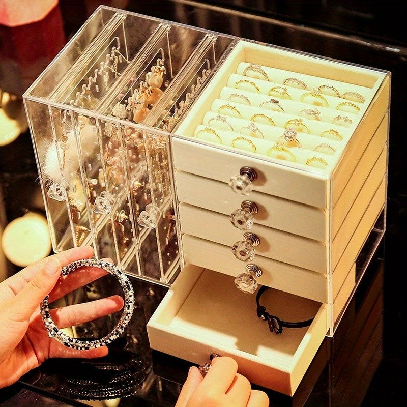 [Elegant Jewelry Organizer] Elegant Premium Clear Multi-Function Jewelry Organizer | Designed for Earrings, Studs & Necklaces with Customizable Dividers - Must-Have Stylish Home Decor to Showcase Your Treasures, Jewelry Towers
