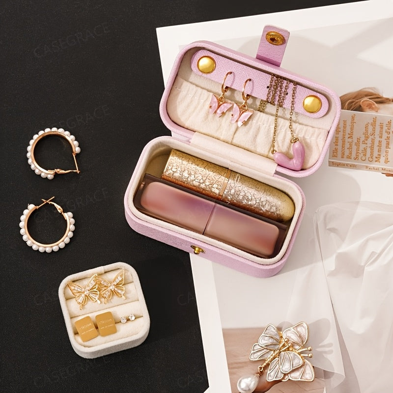 15pcs, 2-in-1 Mini Portable Jewelry Box with Detachable Ring Tray, Pearlescent Faux Leather Jewelry Organizer for Earrings, Necklaces, Rings, Hair Clips, Travel Jewelry Case, Decorative Jewelry Box, Gift for Her, Valentine's Day Gift, Mother's Day Gift,
