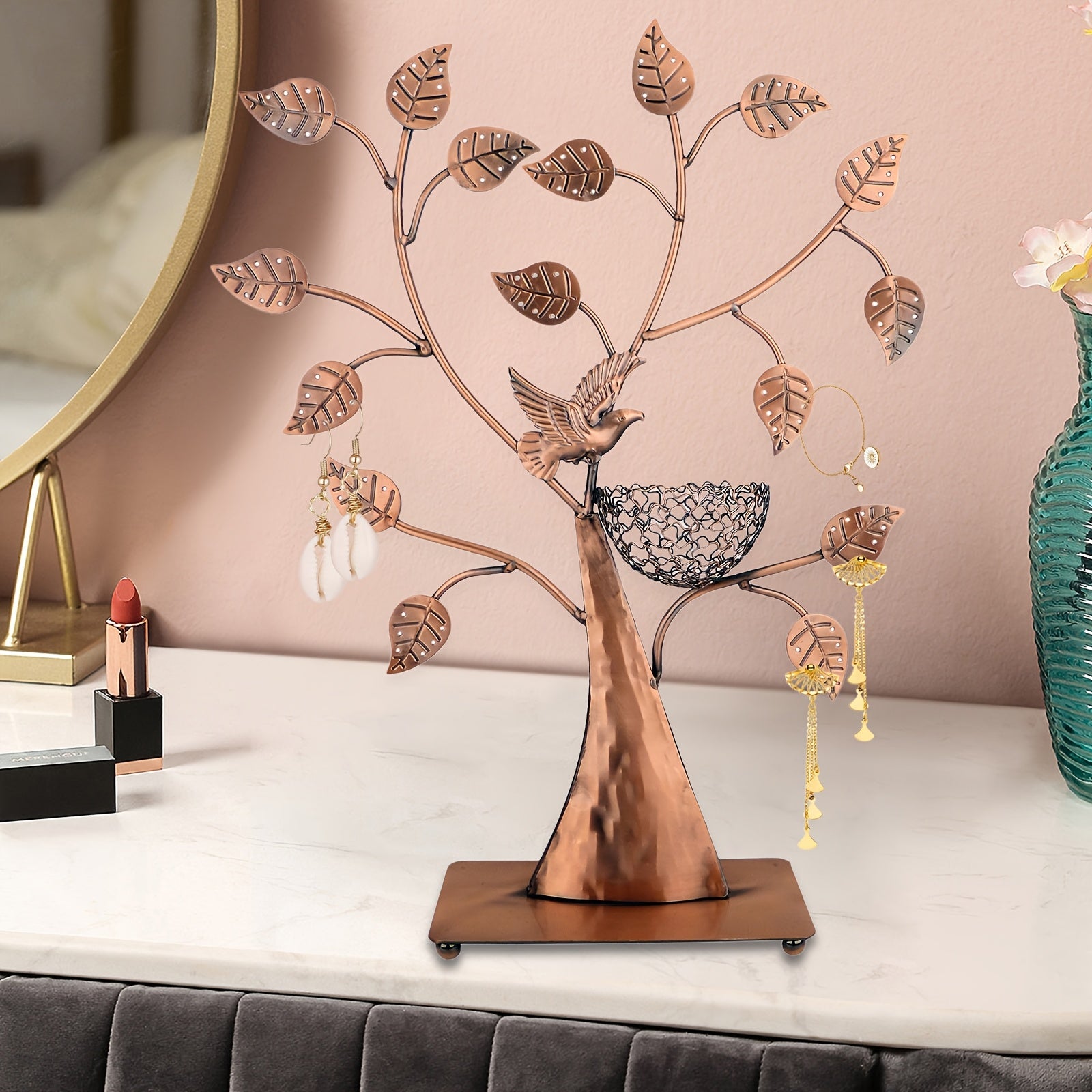 DIY Jewelry Tree Bird Nest Earrings Holder, Bracelets/Necklace Organizer Stand, Decorative Jewelry Display for Rings, Watches, and Accessories, Vintage Jewelry Stand, Elegant Jewelry Storage Solution, Bird Theme Jewelry Rack, Sturdy and Stable Jewelry