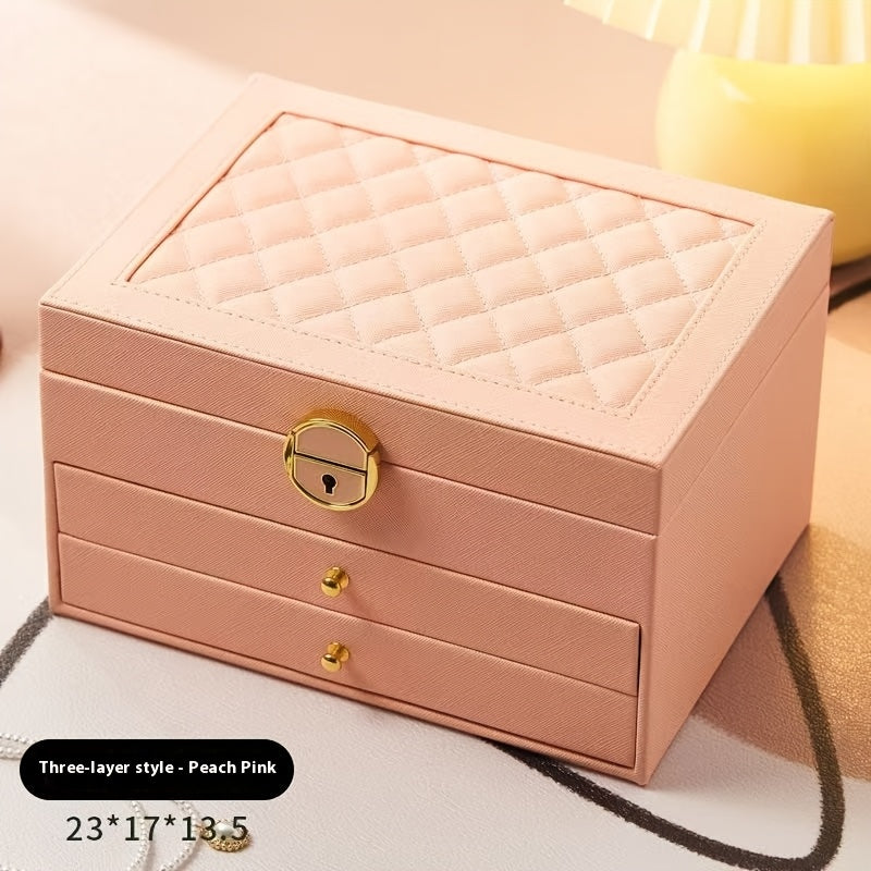 1pc Large Jewelry Organizer Box with Triple-Layer Drawers - Elegant White & Interior Compartments, Soft-Lining, Stable Base - for Necklace, Bracelet, Earring, Ring, Pendant - Jewelry Storage Case for Home or - Valentine's Gift Idea, Jewelry Box,