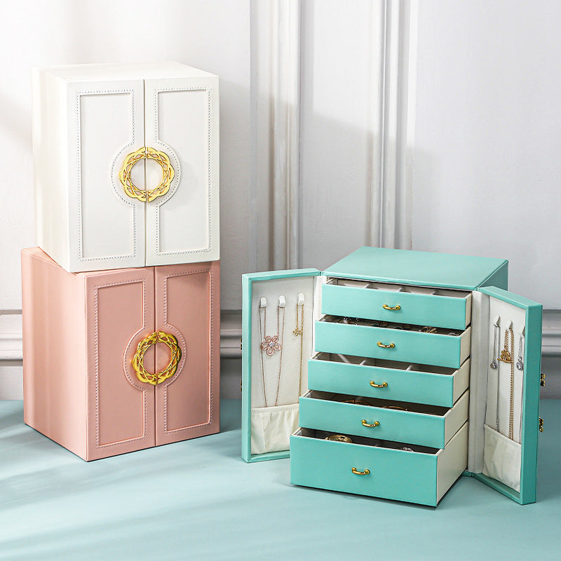 Suitable for Spring, Summer, Autumn and Winter Four Seasons 2025 Upgraded New Five-Layer Double-Opening Large Jewelry Box, Desktop Jewelry Classification Organizer Storage Box with Large Capacity Necklace Storage Box