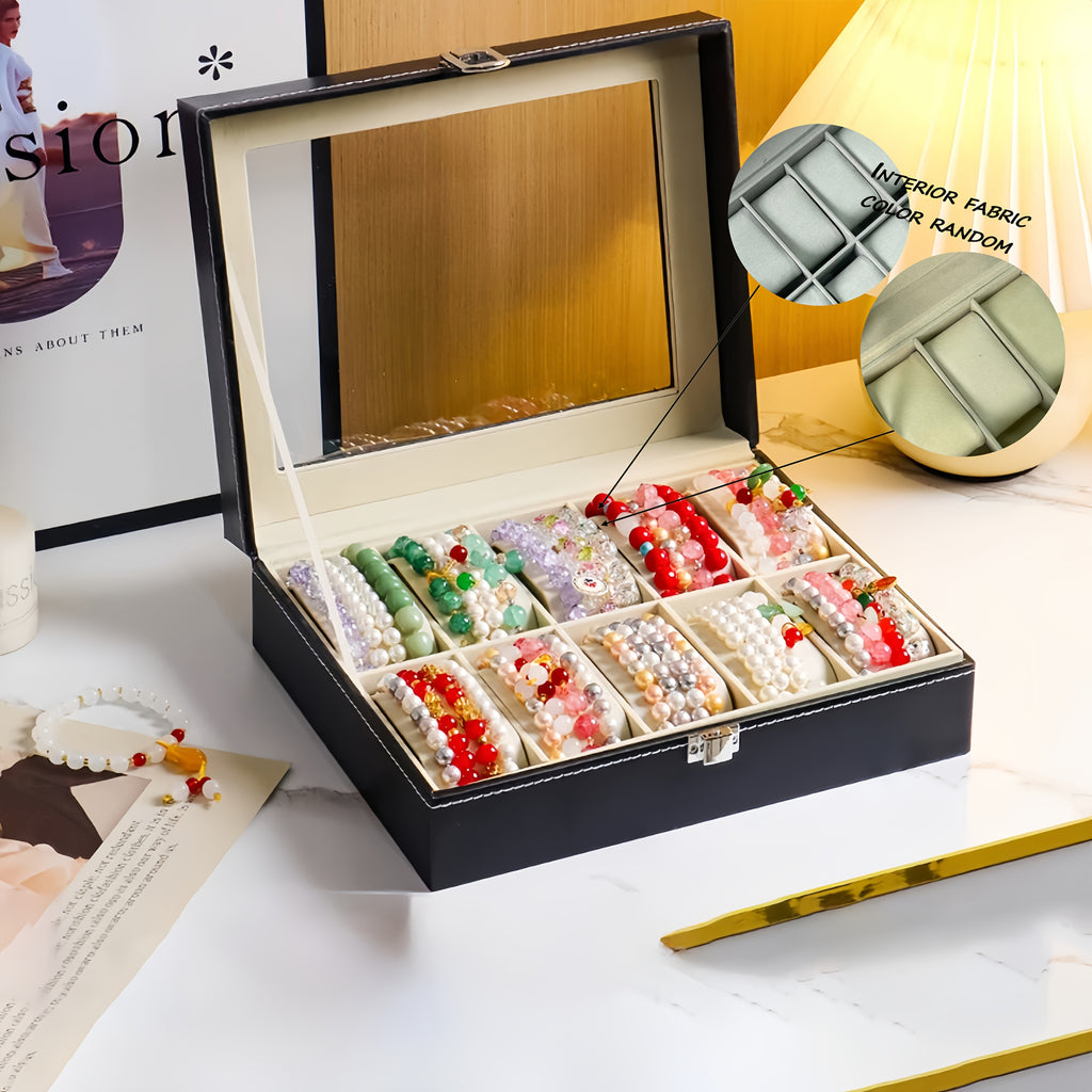 1pc black PU Leather jewelry bracelet storage box, 6 compartments with 10 compartments to choose from, bead jewelry storage box, watch storage box, built-in non deformable bracelet pillow, jewelry display cabinet, bead collection box