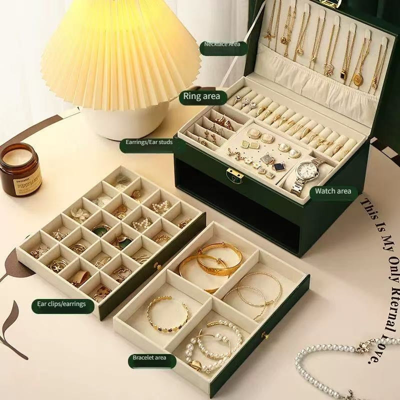1pc Large Jewelry Organizer Box with Triple-Layer Drawers - Elegant White & Interior Compartments, Soft-Lining, Stable Base - for Necklace, Bracelet, Earring, Ring, Pendant - Jewelry Storage Case for Home or - Valentine's Gift Idea, Jewelry Box,