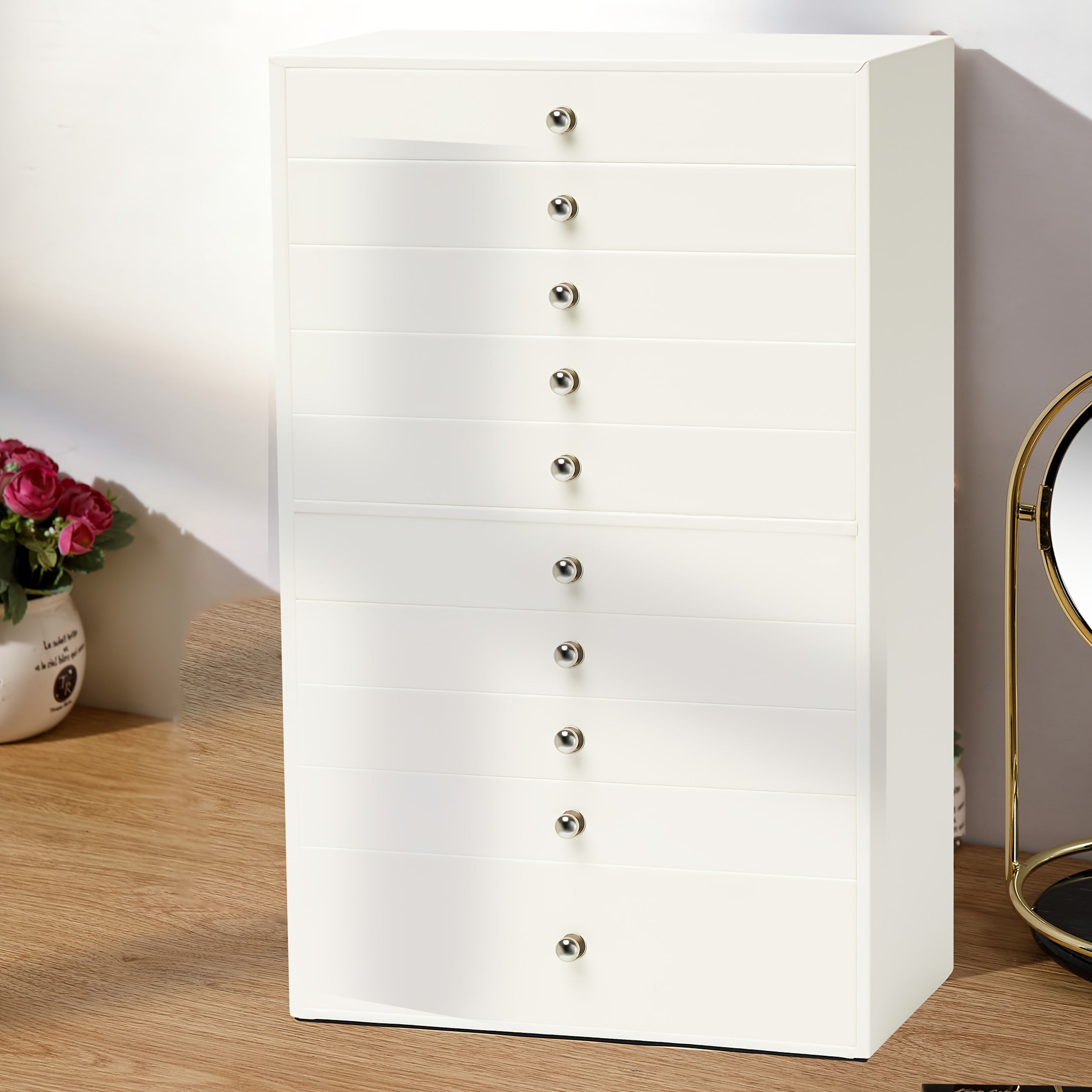 1pc Large Capacity Ten-Layer Velvet Jewelry Storage Cabinet with 10 Drawers - Stylish Rectangle Design, Tabletop Mounting, Multipurpose, Contemporary Style - Perfect Gift for Mothers Day, Valentines Day, Birthday, christmas gift, Jewelry Boxes