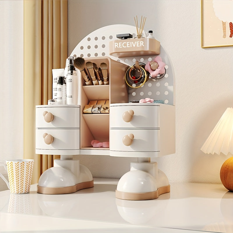1pc creative jewelry and cosmetics storage box with drawer storage artifact, multi-functional office desktop storage box, suitable for beauty and Light Beige care products, jewelry, office supplies, Jewelry Boxes