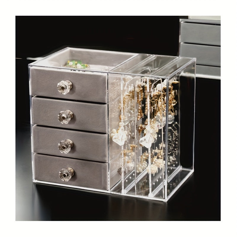 1pc Clear Drawer-Type Jewelry Storage Rack - Mildew Resistant, Dust-Proof, Multi-Functional Organizer - Transparent Desktop Display Box for Earrings, Necklaces, and Accessories - Space-Saving, Insert Mount Design for Home and Office Use
