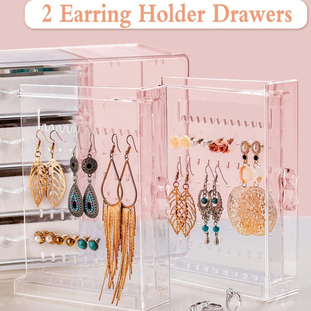 DIY Home and Kitchen Supplies Storage, Jewelry Box Storage, Acrylic Jewelry Storage Cabinet, Transparent Earring Holder, Jewelry Hanging Box with 4 Velvet Drawers, Earring, Ring, Necklace, Bracelet Display Box, Women'S Gift, Transparent Jewelry Storage