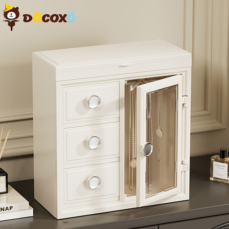 1pc DOCOXO European-Style Jewelry Box Organizer - Large Capacity Desktop Storage with Leather-Lined Interior, Secure Snap Closure, Multi-Compartment Design for Necklaces, Earrings, Rings - Elegant White Polished Finish, Jewelry Organizer Storage Box,