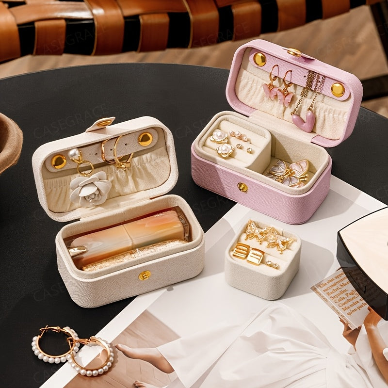 15pcs, 2-in-1 Mini Portable Jewelry Box with Detachable Ring Tray, Pearlescent Faux Leather Jewelry Organizer for Earrings, Necklaces, Rings, Hair Clips, Travel Jewelry Case, Decorative Jewelry Box, Gift for Her, Valentine's Day Gift, Mother's Day Gift,
