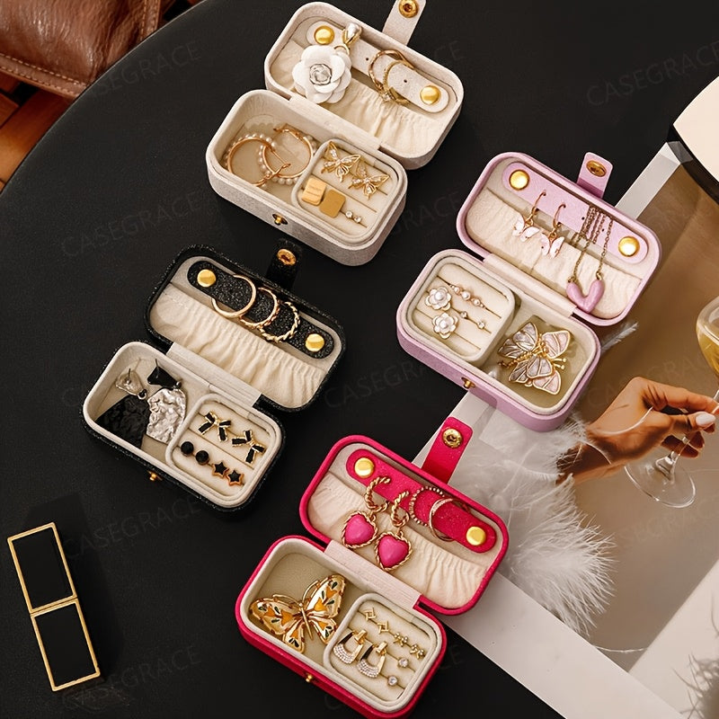 15pcs, 2-in-1 Mini Portable Jewelry Box with Detachable Ring Tray, Pearlescent Faux Leather Jewelry Organizer for Earrings, Necklaces, Rings, Hair Clips, Travel Jewelry Case, Decorative Jewelry Box, Gift for Her, Valentine's Day Gift, Mother's Day Gift,