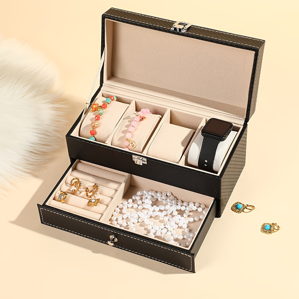 [Double-layer Jewelry Storage] 1pc Large Capacity Double-layer Watch & Jewelry Storage Box - For Rings, Earrings, Bracelets, Necklaces