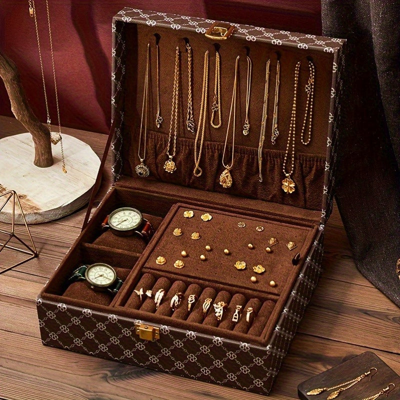 Classic Jewelry Box with Lock - 4-Season Multi-Layer Rectangular Desktop Organizer for Earrings, Necklaces, Rings & Watches - Versatile Accessory Storage Case with Quick Release, Jewelry Boxes